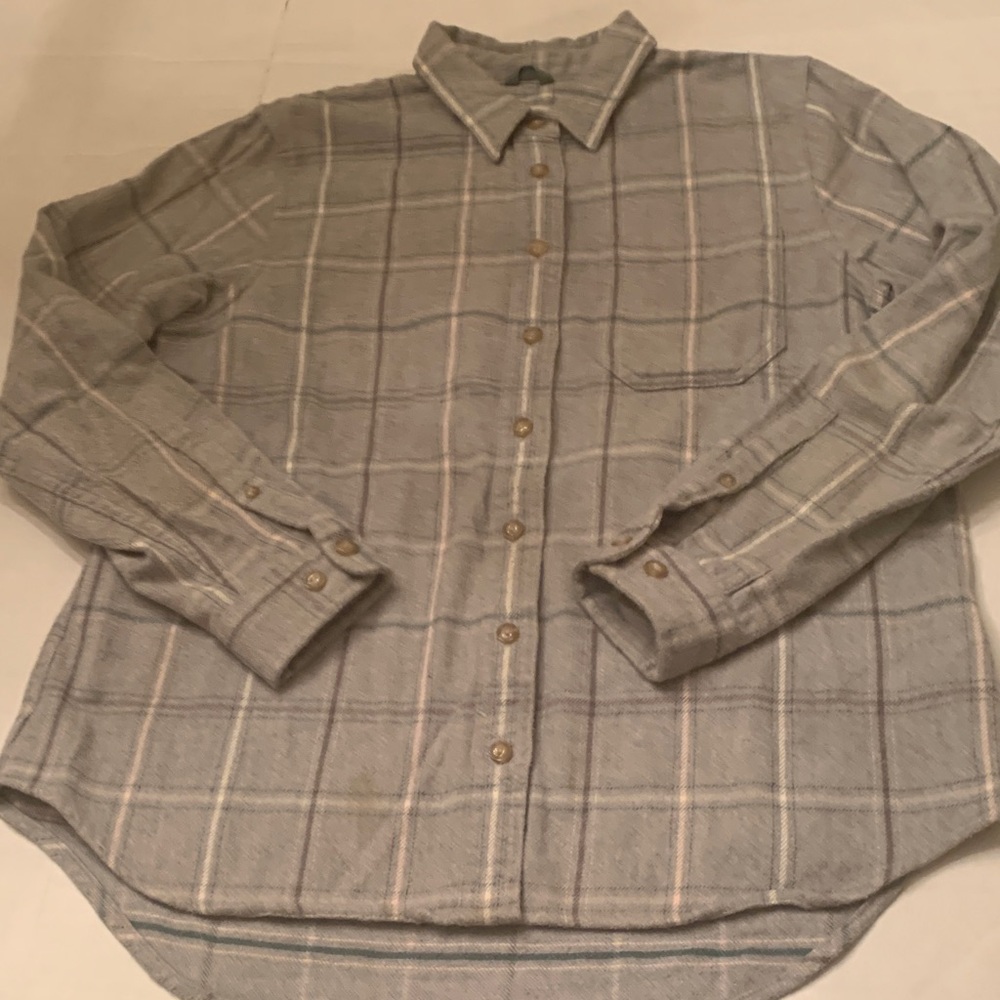 L.L. Bean Gray Plaid Women's Button Down Shirt size Small